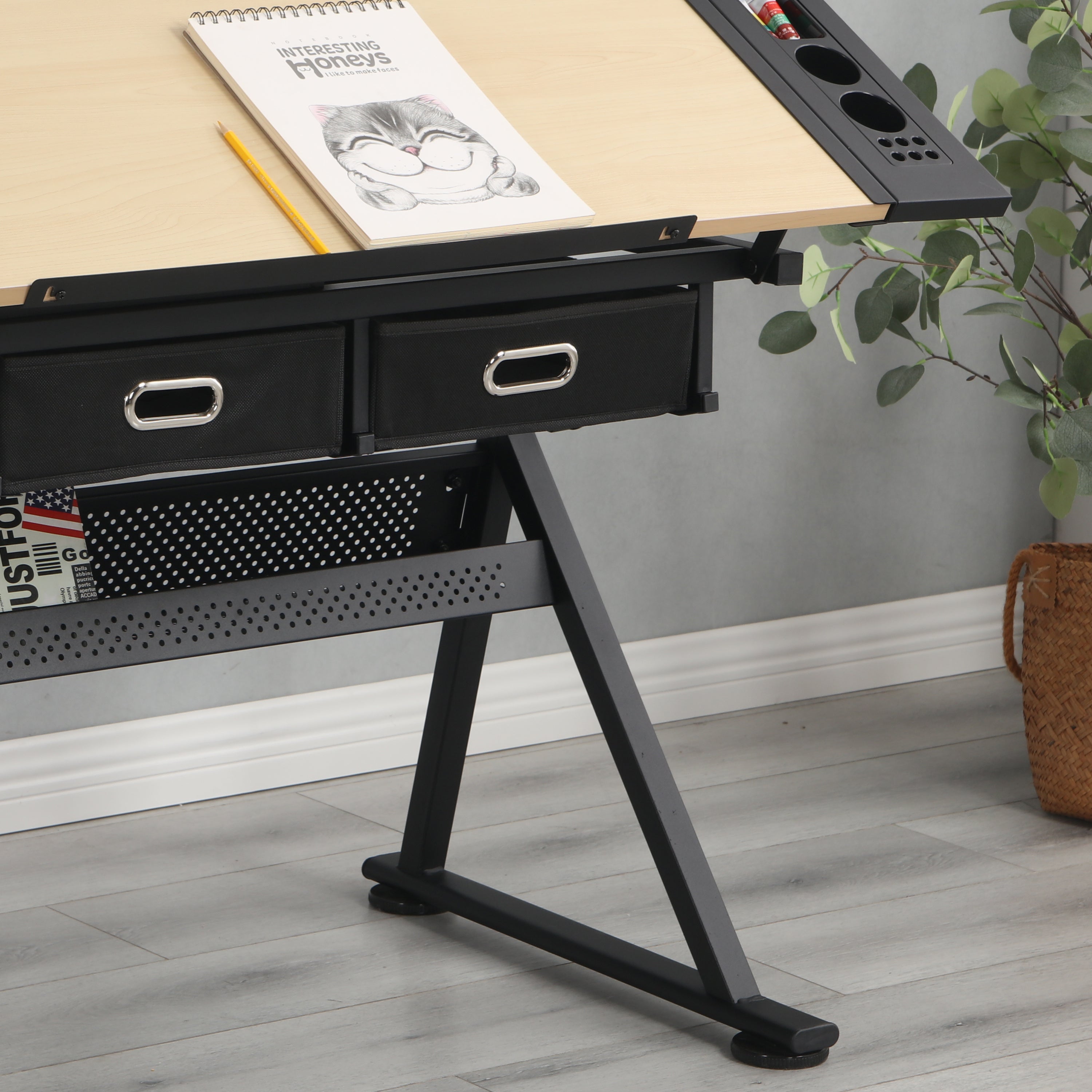 Adjustable Wooden Drawing & Drafting Table Desk with 2 Drawers and Stool – Perfect for Home, Office & School