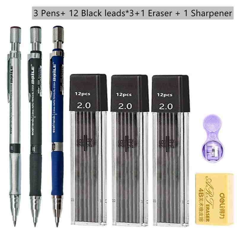 Mechanical Pencil Set 20mm – 2B Black & Color Lead Refills