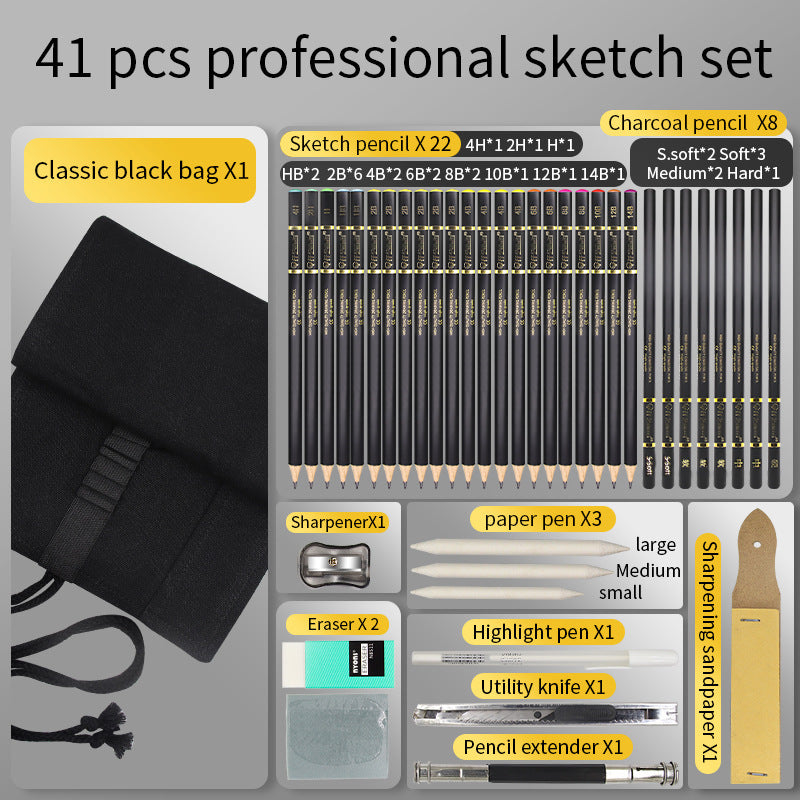 41-Piece Sketch Pencil Set in Cloth Bag – Complete Drawing Kit