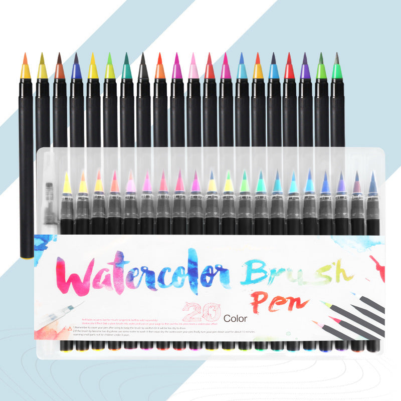20-Color Watercolor Pen Set – Soft Head Writing & Painting Brush