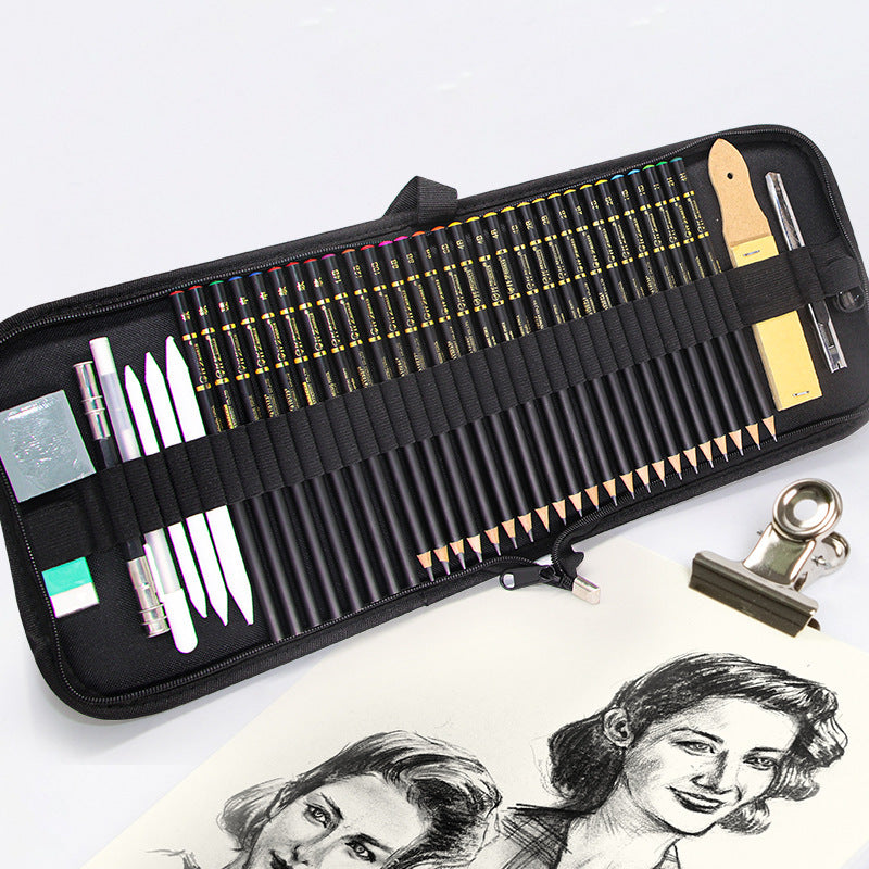 41-Piece Sketch Pencil Set in Cloth Bag – Complete Drawing Kit