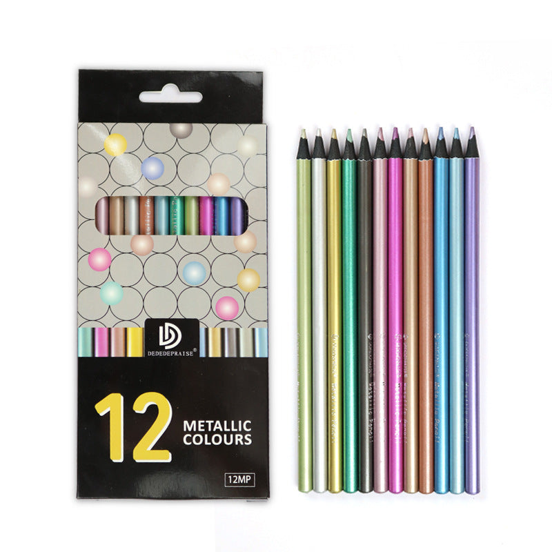 12-Color Metallic Colored Pencils – Premium Art Pencil Set for Sketching, Coloring & Creative Drawing