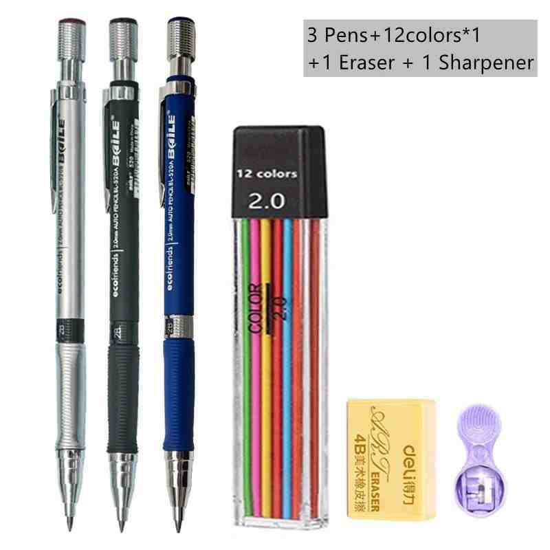 Mechanical Pencil Set 20mm – 2B Black & Color Lead Refills
