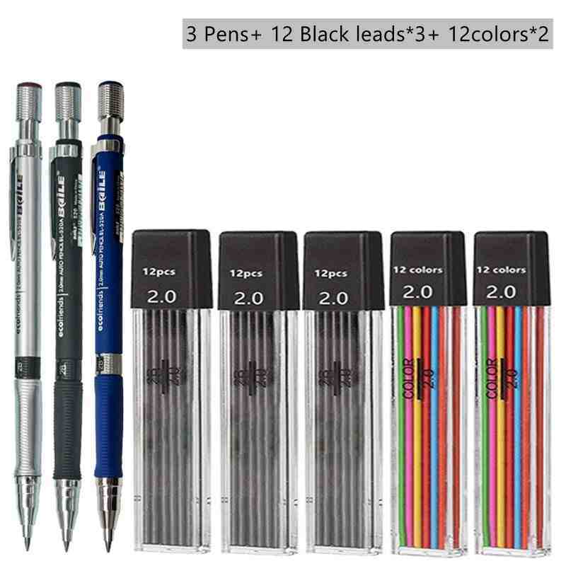 Mechanical Pencil Set 20mm – 2B Black & Color Lead Refills