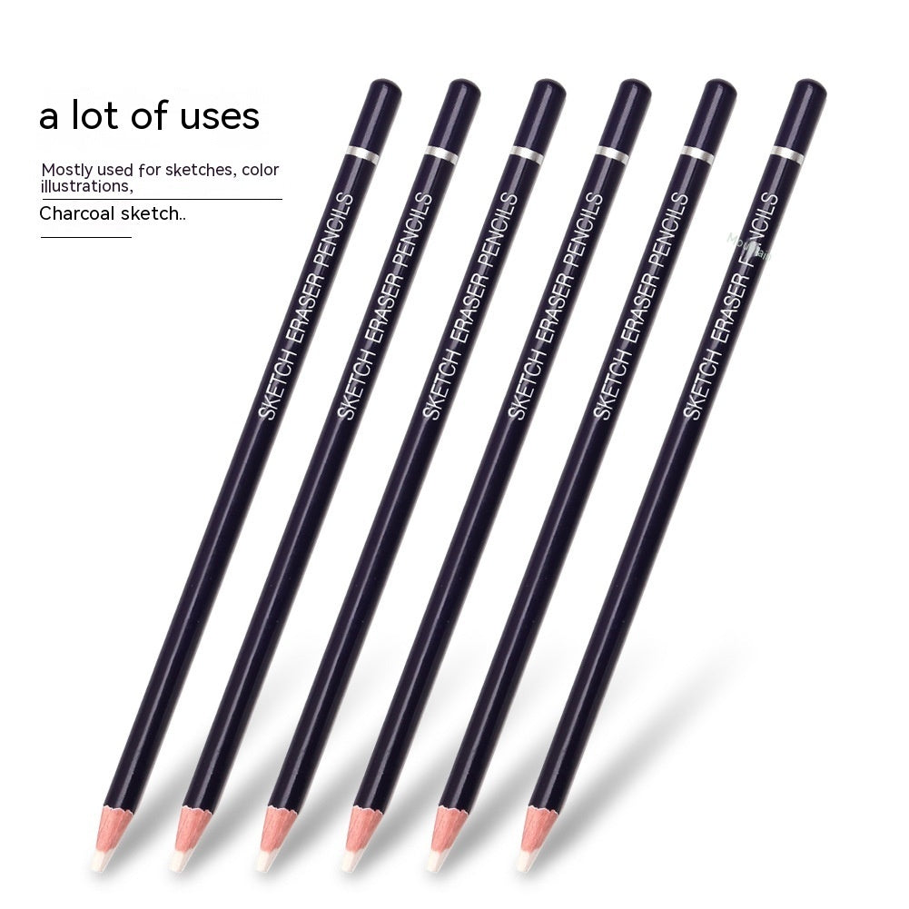 6-Piece Erasable Sketch Pen & Rubber Set – Art Student Pencil & Eraser Kit