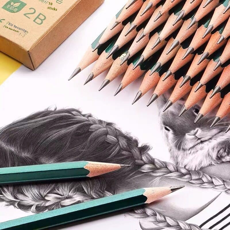 Green Rod Pencil Set – 2B & HB Sketching & Painting for Students