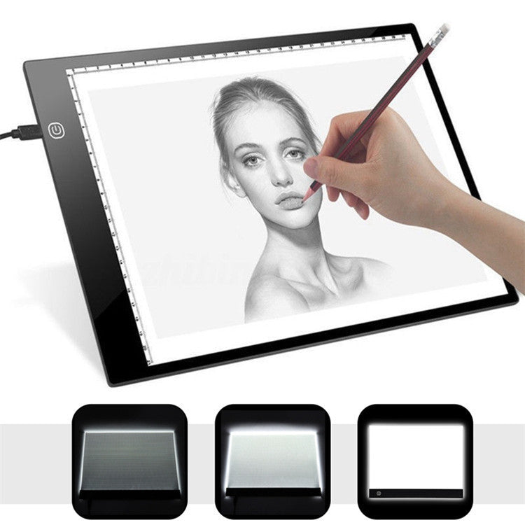 A4 LED Light Pad – Three-Speed Dimming Copy Board for Drawing & Cartoon Tracing (USB Powered)