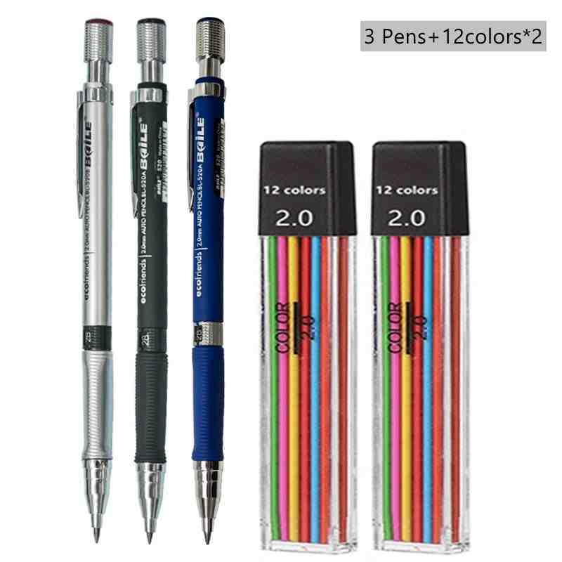 Mechanical Pencil Set 20mm – 2B Black & Color Lead Refills