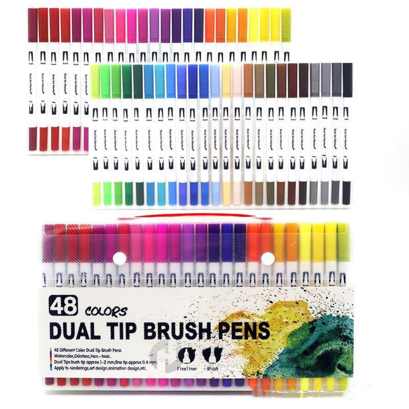 100 Colors Watercolor Brush Markers – Dual-Tip Brush & Fineliner Pens