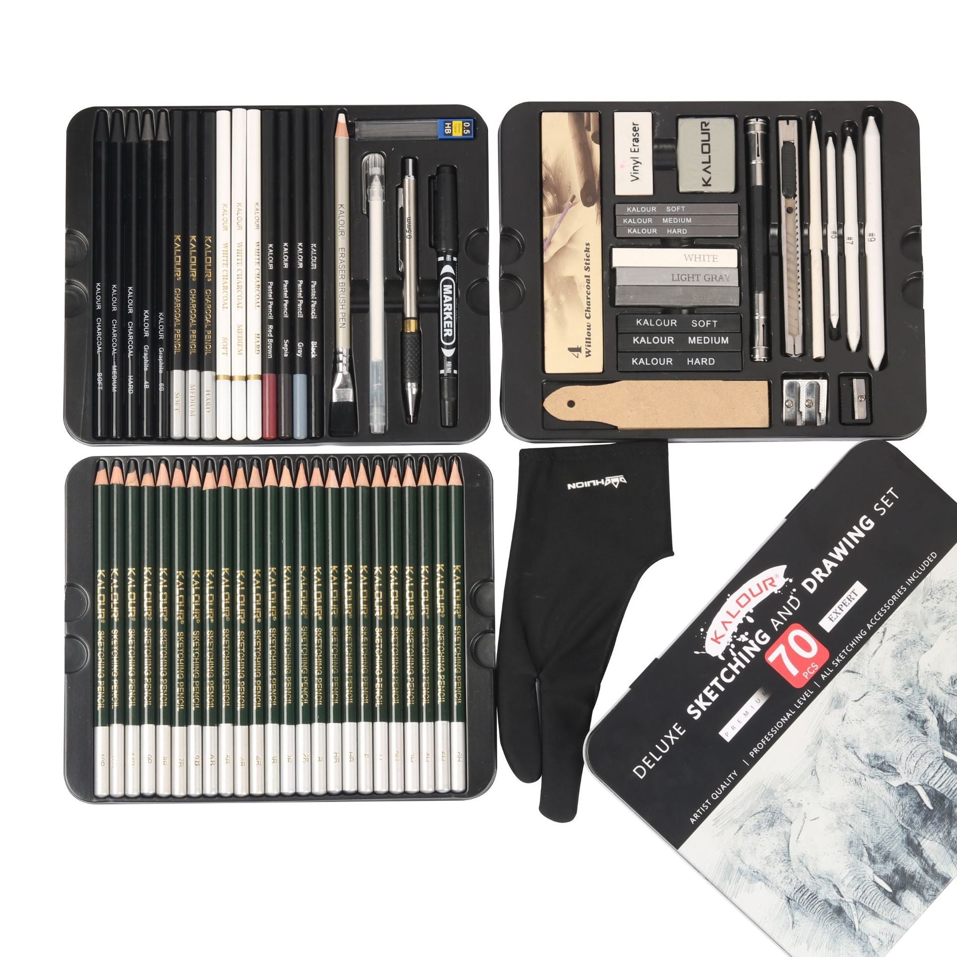 70-Piece Sketch Pencil Set in Iron Box – Complete Art Supplies Kit